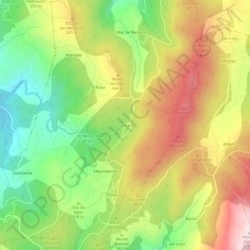Mapa topográfico Froxán, altitude, relevo