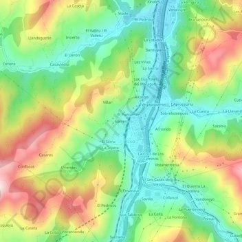 Mapa topográfico Barreo, altitude, relevo