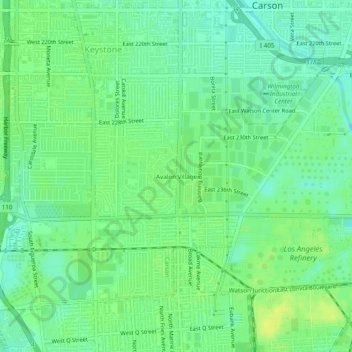 Mapa topográfico Avalon Village, altitude, relevo