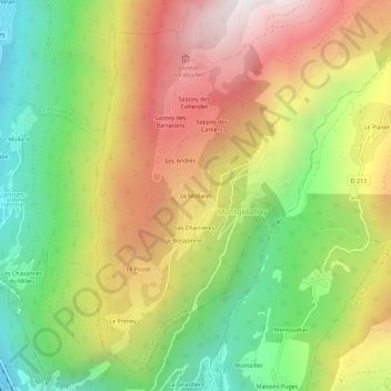 Mapa topográfico Le Mollaret, altitude, relevo