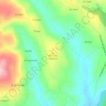 Mapa topográfico Pena do Caldeiro, altitude, relevo