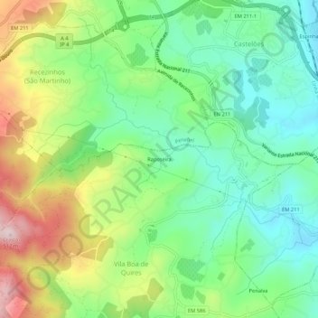 Mapa topográfico Raposeira, altitude, relevo