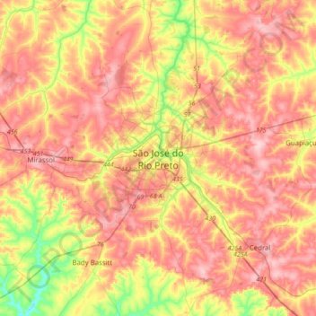 Mapa topográfico São José do Rio Preto, altitude, relevo