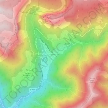 Mapa topográfico Les Nonières, altitude, relevo