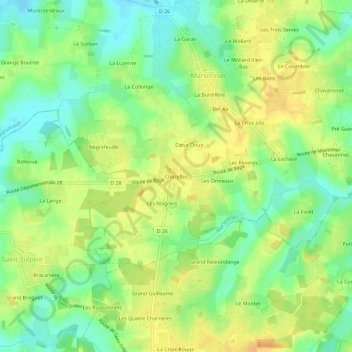 Mapa topográfico Chazelles, altitude, relevo