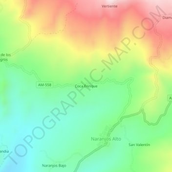Mapa topográfico Coca Enrique, altitude, relevo