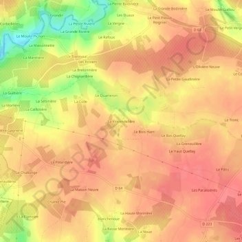 Mapa topográfico La Vincendelière, altitude, relevo