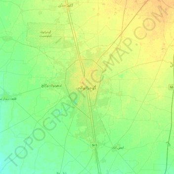 Mapa topográfico Gujranwala, altitude, relevo
