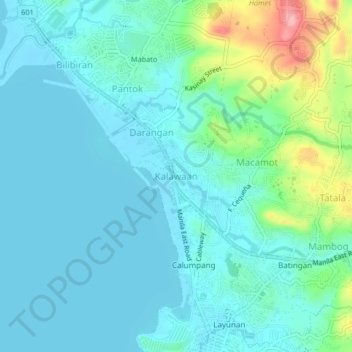 Mapa topográfico Kalawaan, altitude, relevo