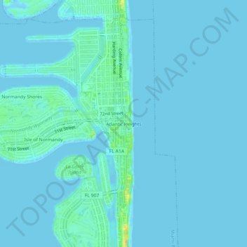 Mapa topográfico Atlantic Heights, altitude, relevo