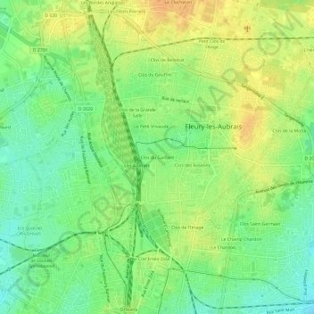 Mapa topográfico Clos du Gaillard, altitude, relevo
