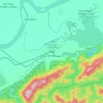 Mapa topográfico Lido, altitude, relevo
