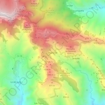 Mapa topográfico Vegaipala, altitude, relevo