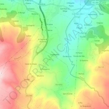 Mapa topográfico Sambades, altitude, relevo