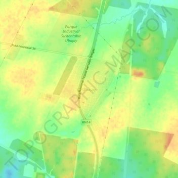Mapa topográfico Ubajay, altitude, relevo