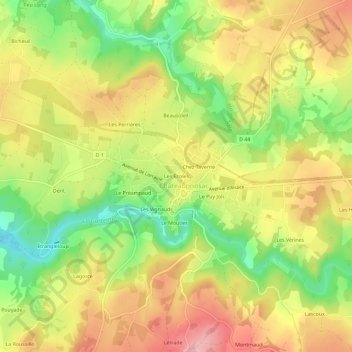 Mapa topográfico Les Ecoles, altitude, relevo