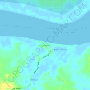 Mapa topográfico Sesayap, altitude, relevo
