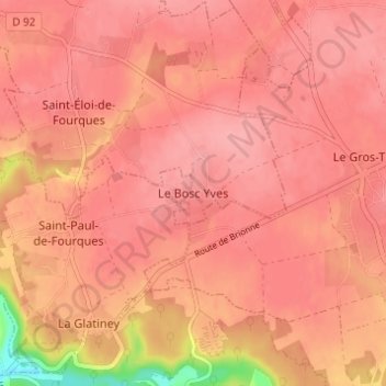 Mapa topográfico Le Bosc Yves, altitude, relevo