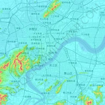 Mapa topográfico Hangzhou, altitude, relevo
