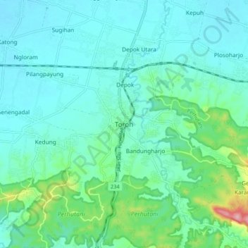 Mapa topográfico Toroh, altitude, relevo