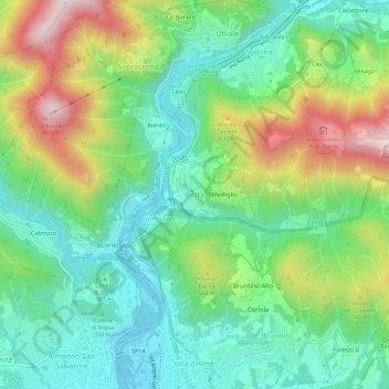 Mapa topográfico Botta, altitude, relevo