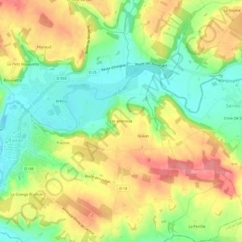 Mapa topográfico Les Andrieux, altitude, relevo