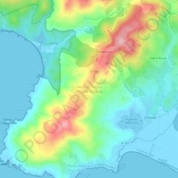 Mapa topográfico Serra di Ferro, altitude, relevo