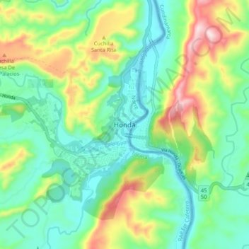 Mapa topográfico Honda, altitude, relevo