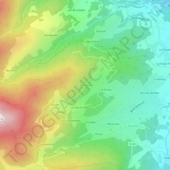 Mapa topográfico Les Plâtres, altitude, relevo