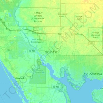 Mapa topográfico North Port, altitude, relevo