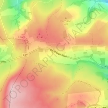 Mapa topográfico Hollow Meadows, altitude, relevo