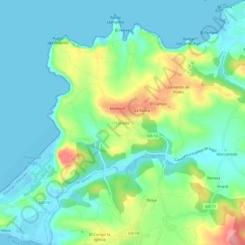 Mapa topográfico Lloreda, altitude, relevo