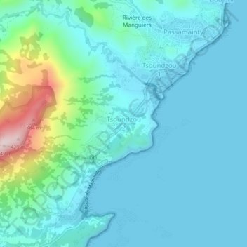 Mapa topográfico Tsoundzou 2, altitude, relevo