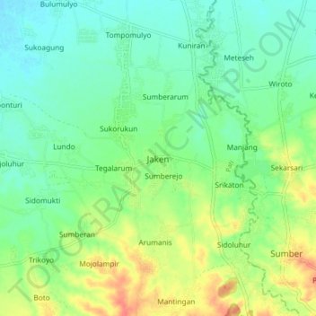 Mapa topográfico Jaken, altitude, relevo