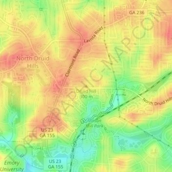 Mapa topográfico Druid Hill, altitude, relevo