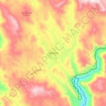 Mapa topográfico Témoris, altitude, relevo