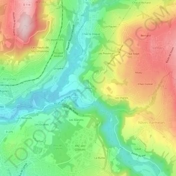 Mapa topográfico Onnex, altitude, relevo