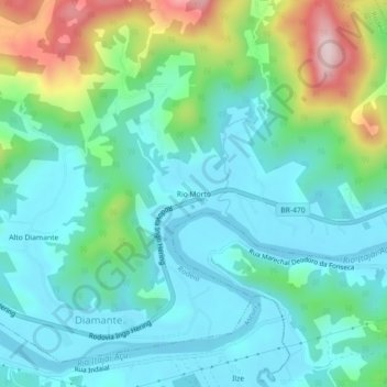 Mapa topográfico Rio Morto, altitude, relevo