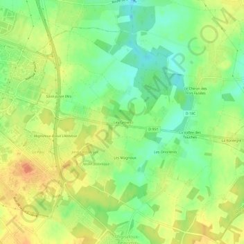 Mapa topográfico Les Groies, altitude, relevo