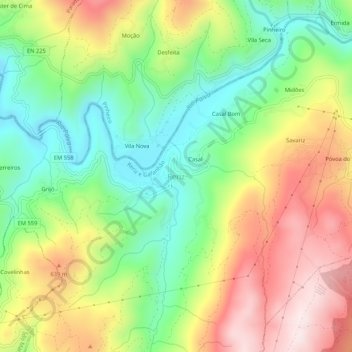 Mapa topográfico Reriz, altitude, relevo