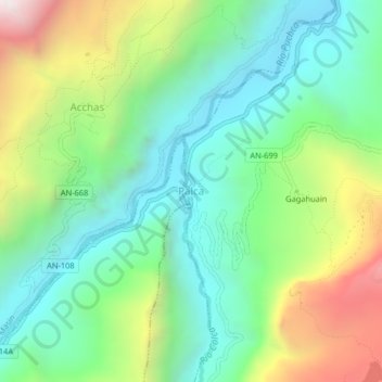 Mapa topográfico Palca, altitude, relevo