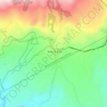 Mapa topográfico Biak na Bato, altitude, relevo