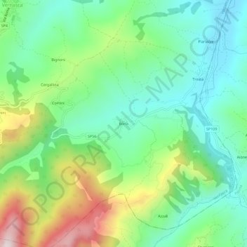 Mapa topográfico Borla, altitude, relevo