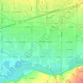 Mapa topográfico Pear Park, altitude, relevo