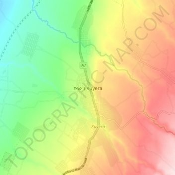 Mapa topográfico Kuyera, altitude, relevo