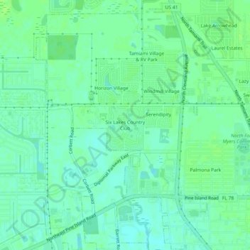 Mapa topográfico Six Lakes Country Club, altitude, relevo
