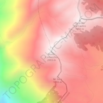 Mapa topográfico Monte Cornacchia, altitude, relevo