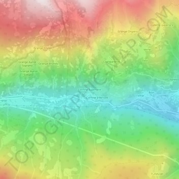 Mapa topográfico Confine Superiore, altitude, relevo