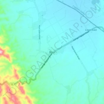 Mapa topográfico Rizal, altitude, relevo