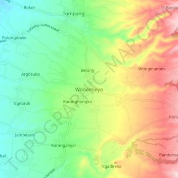 Mapa topográfico Wonomulyo, altitude, relevo